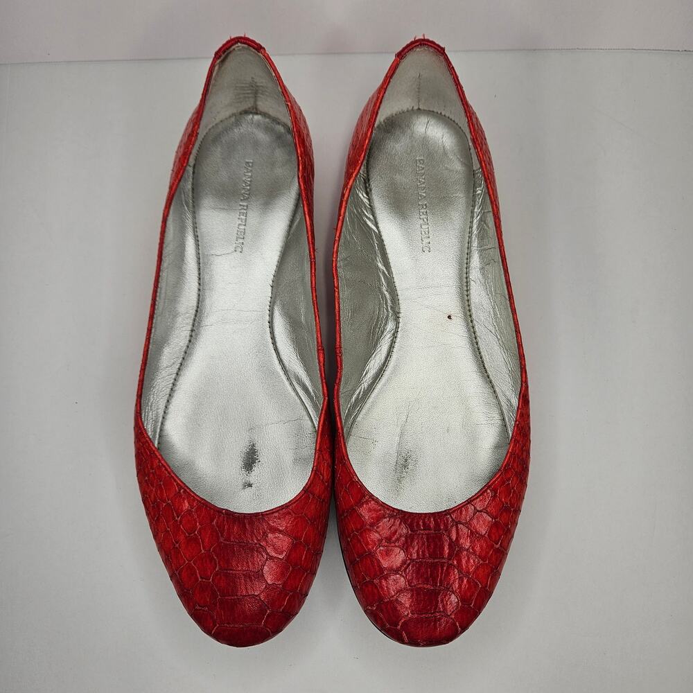 Banana Republic Red Leather Snakeskin Slip‎ On Ballet Flats Size 6.5 - Picture 8 of 9
